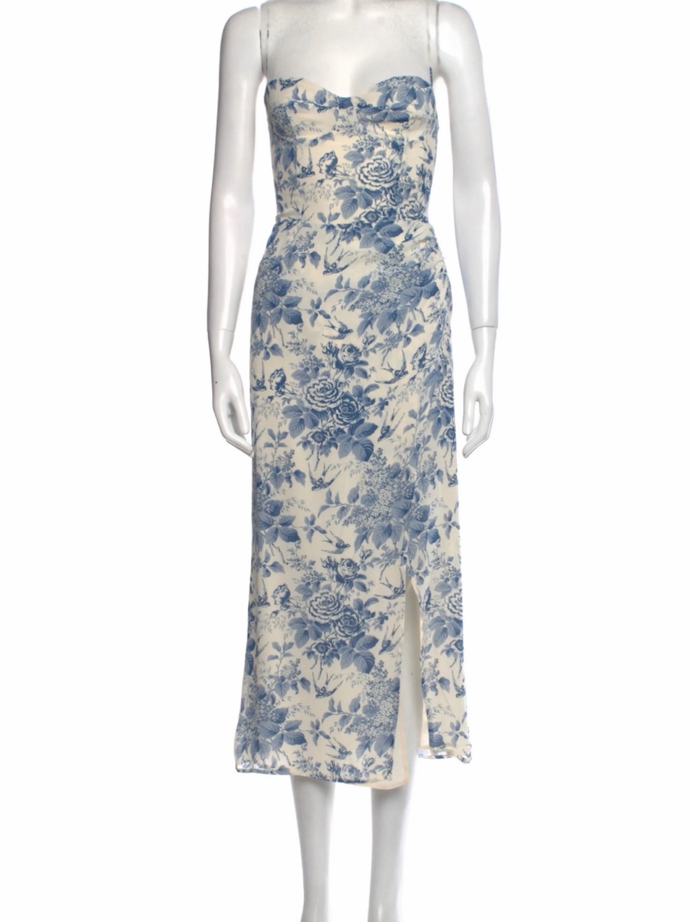 Reformation Floral Midi Dress in Blue and Cream